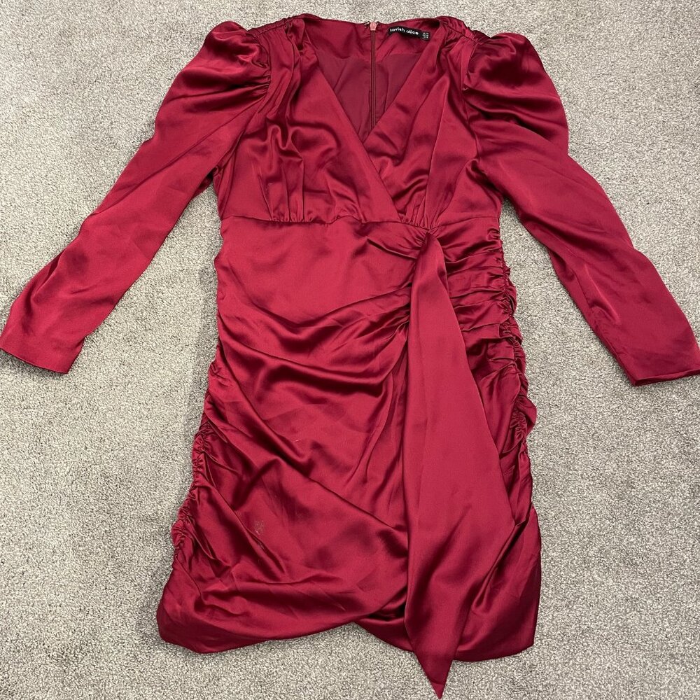 Lavish Alice Burgundy Satin Wrap Mini Dress, Womens Size XL